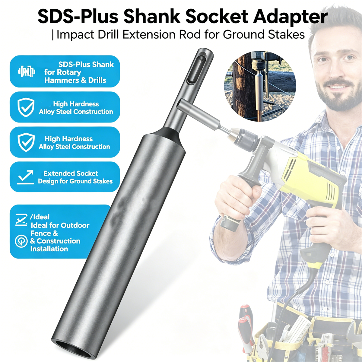 Earthing Grounding Rod - SDS Plus Ground Rod Driver for