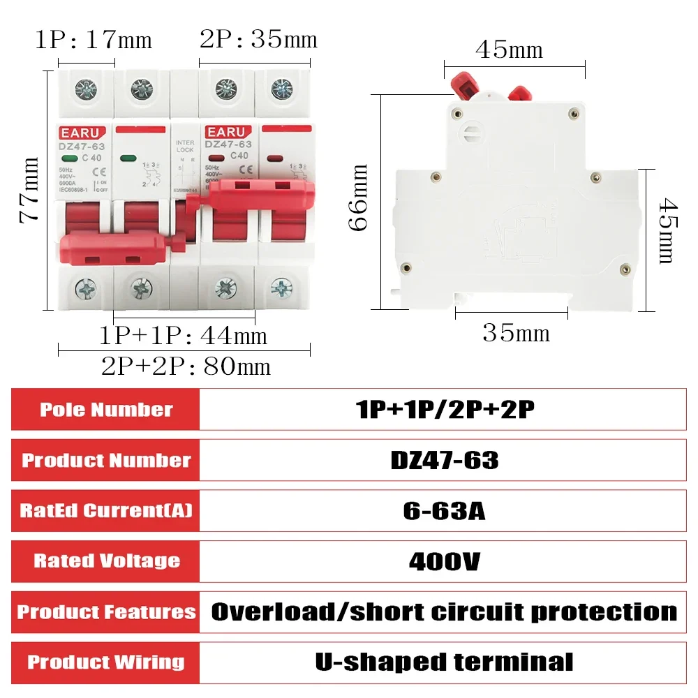 1P+1P 2P+2P MTS AC Dual Power  - Din Rail Circuit Breaker avaliação e preço